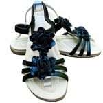 NWOT ~ LILLEY Black Strappy Summer Sandals with Flower Top ~ Women's Size 9 Photo 1