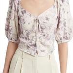 Open Edit  Women’s XS New Purple White Tie Dye Tie Front Puff Sleeve Blouse Photo 9