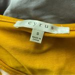 Cyrus Solid Mustard Short Puff Sleeve V-Neck Blouse Photo 3