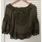 It Girl Women's Small Crochet Blouse Olive Green Beach Cover Up Boho Cropped Top Photo 0