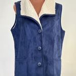 Max Studio Maxim‎ Studio Vest Womens M Blue Faux Suede Sherpa Lined Sleeveless Jacket Photo 0