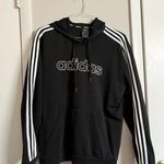 Adidas  Charcoal Hoodie with Iconic White Stripes Photo 0
