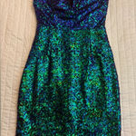 Windsor strapless deep v blue green sequin mini party dress NWOT Photo 0