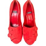 Costa Blanca Size 9.5M Red Suede Peep Toe Button Pumps Women's Heels Vintage Photo 2
