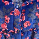 Vintage National Robe Size L Royal Blue Flroal Snap Front Velvet House Coat Rare Photo 5