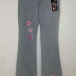 Jasmine Gray Deadstock Low Rise Flare Jeans Pink Floral Embroidery Sz 7/8 Photo 1