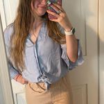 LC Lauren Conrad Lauren Conrad flare sleeve button down tie knot blue crop top  Photo 1