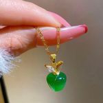 18K Gold Plated Emerald Green Crystal Apple Pendant Necklace for Women Photo 1