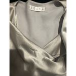 Zelda Silver Cowl Neck Satin Top – Cap Sleeve Draped Blouse (Estimated M) Size M Photo 4