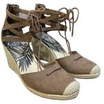 DV Dolce Vita Taupe Suede Manica Lace Up Zip Back Espadrille Wedge 8 M Boho Brown Photo 0