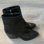 1. State  Black Women's Jahmil Croc Embossed Leather High Block Heel Booties Photo 3