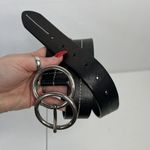 Olga Santini Women’s Size L Leather Belt Black DOUBLE OO Buckle Silver Toned Photo 1