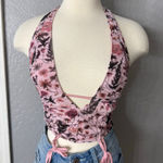 Dollskill Current Mood Sun Kissed Halter Top, Floral, XS Pink Photo 0