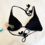 Johnny Was NWT Ari Halter String Bikini Top Black Floral Triangle Small S Photo 4