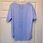 Chico's Lorrine Shirt Top Diamond Blue Lace Detail Short Sleeve Size 1 Med NWT Photo 6