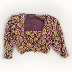 Free People Balloon Sleeve Keyhole Top Floral Embroidered Cotton Sz L Photo 2