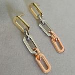 Boutique Tricolor Gold Paperclip Chain Link Drop Dangle Earringd Photo 0