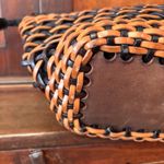 Ellepi Woven Leather Basket Tote Bag Handmade Italy Black Brown Zip Top Photo 6