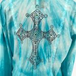 Love Junkie Women’s Tie Dye Button Down Shirt Studded Cross Teal Size‎ Large Green Photo 6