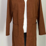 Solitaire  brown faux suede over coat with pockets womens size large Photo 0