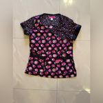 Betsey Johnson floral skull scrubs top sz XS medical pocket health Photo 8