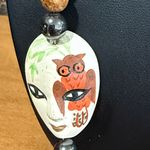 Artisan Vintage handcrafted beaded necklace hand-painted ceramic mask pendants owl motif Photo 6