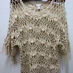 Chico's  Open Crochet Short Sleeve Sweater San Tan Pullover Women's Size 1 Small Photo 0