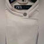 ZARA  Vegan Faux Leather Motorcycle Moto Zippered Jacket in Winter‎ White Size XL Photo 10