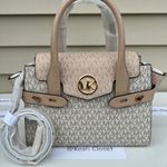 Michael Kors MK Carmen Medium Color-Block Logo Satchel -Buff Multi Photo 8