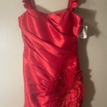 Adrianna Papell Red Satin Ruffle Dress ruched NWT $190 Size 8 Photo 0