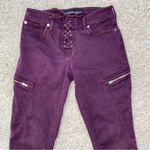 EXPRESS Purple Ankle Legging Mid Rise Front Tie Fringe Denim Jeans Photo 4