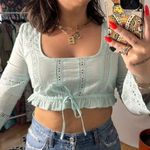 Urban Outfitters Kimchi Blue Scarlett Cropped Broderie Blouse Blue Size Small Photo 2