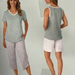 Carole Hochman Midnight by Pajama Set Leopard Stripe Shorts Capris Sleepwear Photo 5