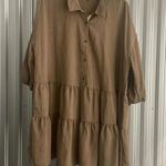 Blu Pepper  Tan Brown Drop Waist Causal Minimalist Sleeve work shirt dress Photo 0