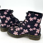 Dr. Martens Page Meadow Pink Daisy Kawaii Floral Black Canvas Combat Moto Boot Photo 2