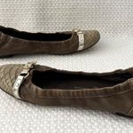 AGL Brown Taupe Snake Textured Cap Toe Ballet Flat Pewter Metallic Buckle 40 Size 9 Photo 6