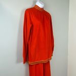 Vintage 2 Piece 60s 70s Retro Orange Tunic & Pants Set Medium Photo 4