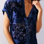 Ecote Blue Floral Velvet Button-Down Shirt Photo 0