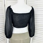 Aeropostale  Clip Dot‎ Lace Up Off The Shoulder Crop Top Black Medium Sheer Photo 5