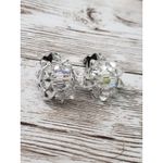 Vintage Clip On Earrings Small Clear Iridescent Bead Cluster 0.75" Photo 6