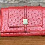 The Limited  Vegan Faux Ostrich Leather Clutch Wristlet Purse Red‎ Photo 0