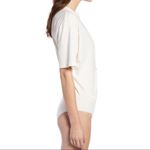Something Navy  Bodysuit Cream Gathered Tee Shirt Bodysuit Sz L EUC Blouson Fit Photo 3
