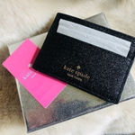 Kate Spade  Black Glitter Card Holder Wallet Logo Embossed NWT Photo 0