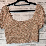 Aerie  Tan and Brown Puffed Crop Blouse size‎ M floral print Photo 0