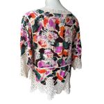 Democracy  3/4 Sleeve V-Notch Neck Scallop Edge Boho Top, Sz Petite M Photo 7