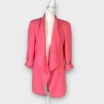 ZARA  Open Front Blazer Small Pink Rolled 3/4 Sleeves Oversized Cascade Neck Photo 2