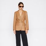 frame denim NWT FRAME ’70s Double-Breasted Leather Blazer Latte Size 6 Photo 2