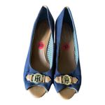Tommy Hilfiger Navy peep toe wedges with gold accent summer preppy size 10 Photo 12