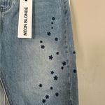 Neon Blonde Denim Skirt Star Details Distressed Hem NWT Blue Size 6 Photo 6