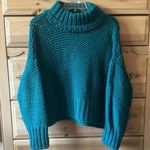 Free People 🎉  | Turquoise Chunky Knit Cropped Half Turtleneck Sweater Size S/P Photo 1